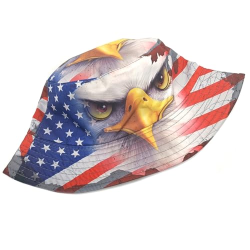 Bucket Hat Beach Sun Hat Fishing Hat for Women Men, Summer Outdoor Travel Packable Fisherman Hat - color: American Flag Eagle
