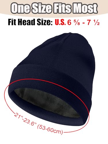 ROYBENS Warm Wool Beanie for Men Women, Thick Fleece Lined Knit Winter Hat - color: 1pcs Navy Blue
