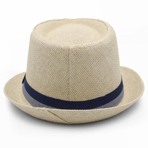 LIDHAY Short Brim Panama Hat Straw Fedora Hats for Men Women Summer Derby Trilby Hats Beach Sun Hat - color: Beige