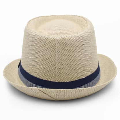 LIDHAY Short Brim Panama Hat Straw Fedora Hats for Men Women Summer Derby Trilby Hats Beach Sun Hat - color: Beige