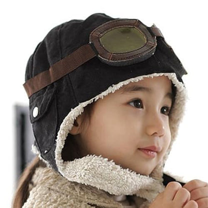 Unisex Baby Kids' Pilot Aviator Fleece Warm Hat Cap with Earmuffs - color: Black