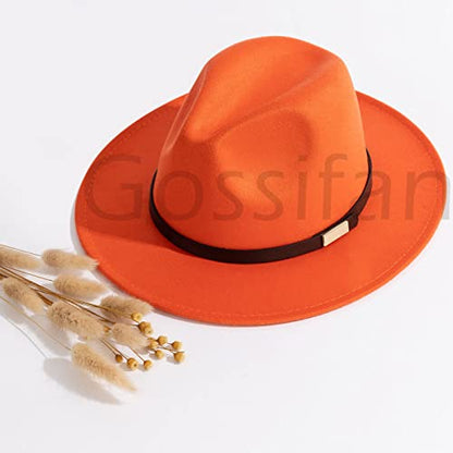 Fedora Hats for Men Wide Brim Panama Hat with Classic Belt - color: Orange