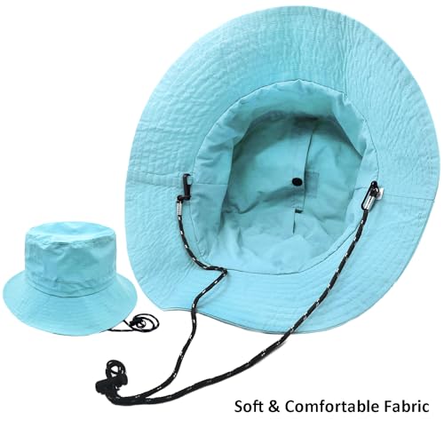 woogwin Waterproof Bucket Rain Hat with Chin Strap Quick Dry Packable Boonie Sun Hat Safari Hat UV Protection - color: Skyblue
