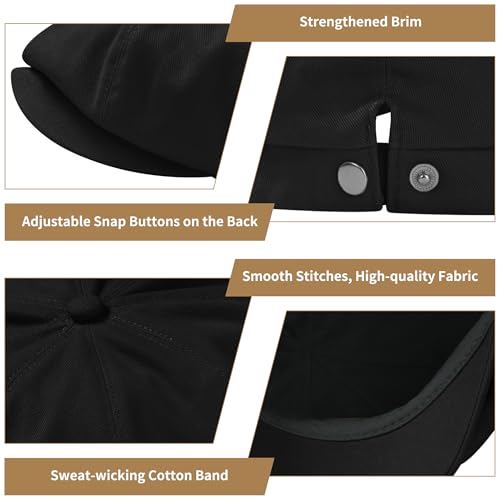 KUJUHA Newsboy Cap for Men Flat Cap 100% Cotton Irish Gatsby Ivy Golf Cabbie Hat Driving Hat - color: Black, size: Large
