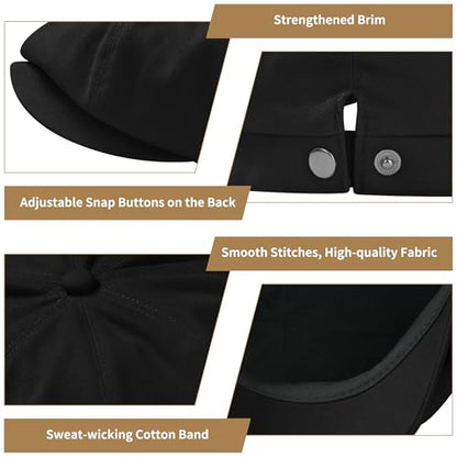 KUJUHA Newsboy Cap for Men Flat Cap 100% Cotton Irish Gatsby Ivy Golf Cabbie Hat Driving Hat - color: Black, size: Large