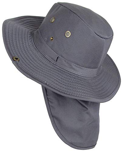 Mrlahat Wide Brim Outdoor Safari Summer Sun Protection Hat with Wide Ear and Neck Flap - color: Grey, size: Medium