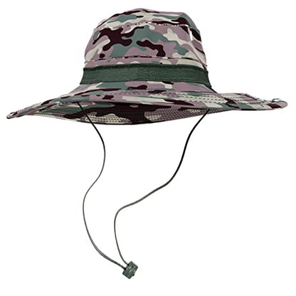 BaHoki Essentials Military Style Bucket Hat - Camo Outdoor Hat with Adjustable Strap - Wide Brim Safari Hat - style: Camo