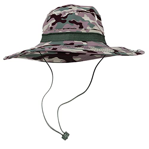 BaHoki Essentials Military Style Bucket Hat - Camo Outdoor Hat with Adjustable Strap - Wide Brim Safari Hat - style: Camo