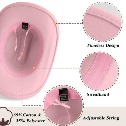 DRESHOW Western Cowboy Hat for Women and Men Wide Brim Glitter Cowboy Cowgirl Hat with Rhinestone Felt Fedora Hats - color: 1 Pack Style 10: Light Pink