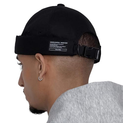 UNDERCONTROL Brimless Sailor Fisherman Leon Hat No Visor Miki Skull Docker Beanie Trawler Tactical Ring Cap for Men & Women - color: Black
