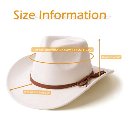 Suede Cowboy Hat for Women & Men Classic Western Hats - color: White
