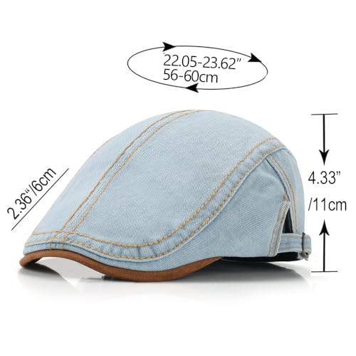 Mens Herringbone Tweed Newsboy Cap Flat Ivy Gatsby Hat Adjustable Cabbie Cap for Women - color: Denim Light Blue