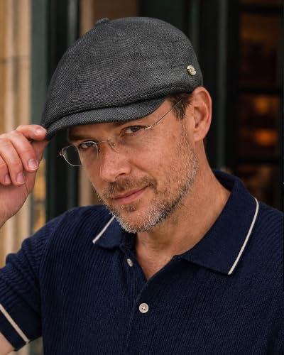 Croogo Winter Men's Newsboy Cap 8 Panel Flat Cabbie Hat Vintage Daily Style - color: Dark Grey