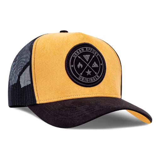 Urban Effort Trucker Hat for Men & Women, Mesh Back Baseball Cap, 5 Panel - color: Black + Gold, style: Mesh Back
