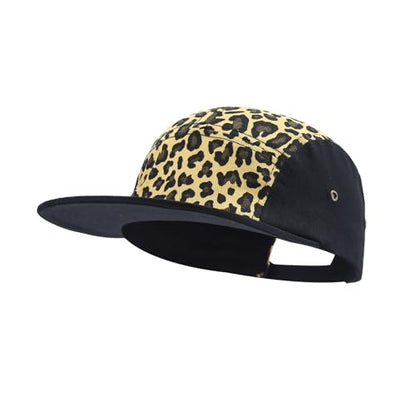 Snapback 5 Panel Hat for Men Women Classic Flat Bill Baseball Cap Trucker Hat Leopard Print Hip Hop Biker Board Cap