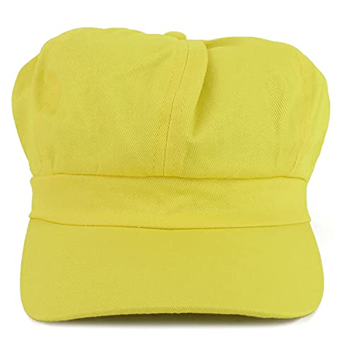 Womens Newsboy Hat - 8 Panels 100% Cotton Vintage Cabbie Hat with Elastic Back - color: Yellow