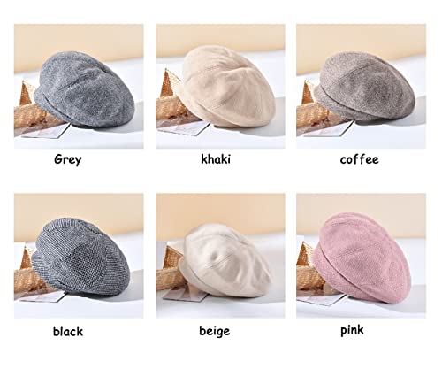 Women Winter Classic Beret Hat Newsboy Cap Painter Hats Houndstooth Beret Hats - color: Py06-pink