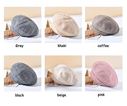 Women Winter Classic Beret Hat Newsboy Cap Painter Hats Houndstooth Beret Hats - color: Py06-pink