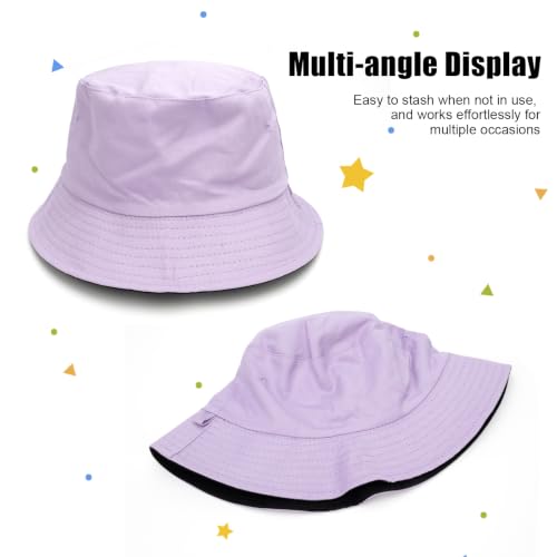 XXL Oversized Reversible Bucket Hat Beach Fisherman Sun Cap with Chin Strap for Women Men - color: Light Purple Black