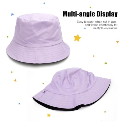 XXL Oversized Reversible Bucket Hat Beach Fisherman Sun Cap with Chin Strap for Women Men - color: Light Purple Black
