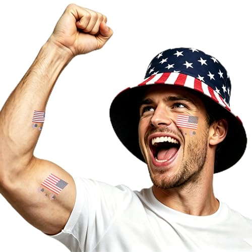Wildarms Reversible Patriotic Bucket Hat Set with Temporary Tattoos - color: Star