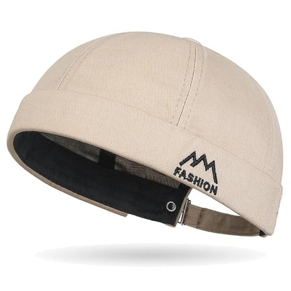 Outdoor Brimless Hat for Men Women, Adjustable Rolled Cuff Skull Cap - color: 1#beige