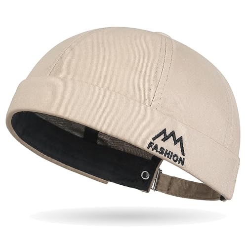 Outdoor Brimless Hat for Men Women, Adjustable Rolled Cuff Skull Cap - color: 1#beige
