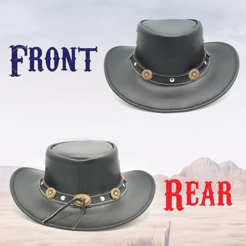 Equine Care Leather Cowboy Hat for Men & Women, Genuine Leather Western - color: Black – Concho Band, size: 7 1/4-7 3/8
