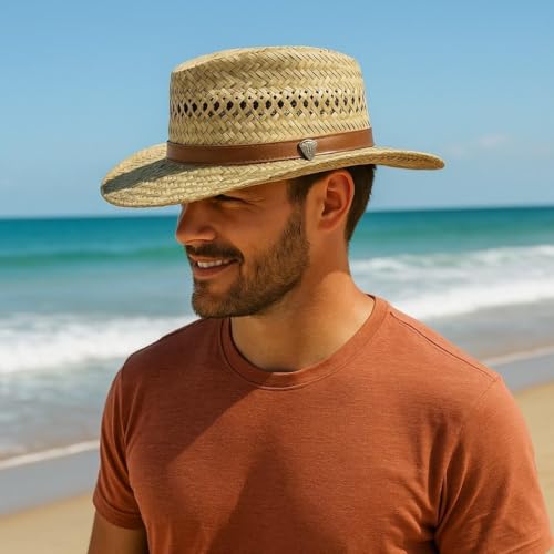 Rush Straw Gambler Hat with Wide Brim - size: X-Large