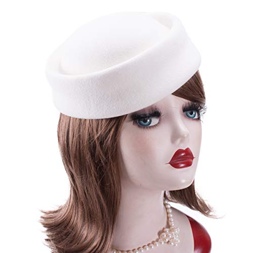 Lawliet Womens 100% Wool Felt Fascinator Hostess Pillbox Millinery Hat Base B028 - color: White
