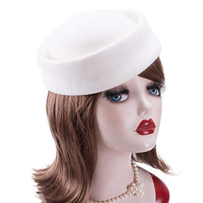 Lawliet Womens 100% Wool Felt Fascinator Hostess Pillbox Millinery Hat Base B028 - color: White