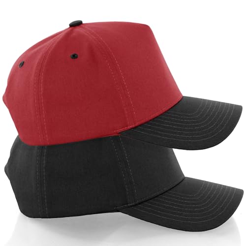 Daxton Men Original Trucker Hat Cotton Twill with Adjustable Snapback 5 Panel A-Frame Cap - color: 2 Pack - All Black, Red Black