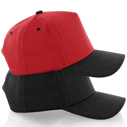 Daxton Men Original Trucker Hat Cotton Twill with Adjustable Snapback 5 Panel A-Frame Cap - color: 2 Pack - All Black, Red Black