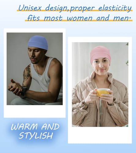Cotton Skull Cap Sleep Cap Beanie Helmet Liner for Men Women - color: Set E-light Blue,pink,light Purple