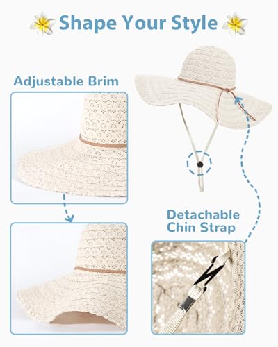 Sun Beach Hats Women Floppy Summer Sunhat with Wide Brim Packable Foldable Travel Accessories - color: Beige, size: Large
