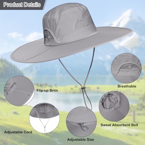 Cooltto L/XL/XXL Wide Brim Sun Hat UPF 50+ UV Protection Boonie Hat - color: 2 Pack Light Grey, size: Medium-Large