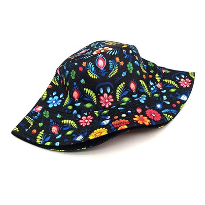 Printed Bucket Hat - Reversible Packable Summer Travel Beach Sun Cap for Men Women Teens - color: Boho Folk Floral