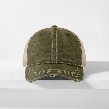 CHOK.LIDS Washed Trucker Hat Unstructured Distressed Pigment Dyed Cap - color: (Army Green)
