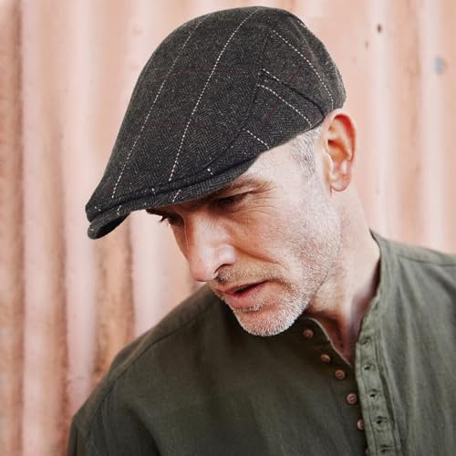3Pcs Cotton Newsboy Hat for Men Cool Adjustable Flat Cap - color: Plaid-grey+darkgrey+brown