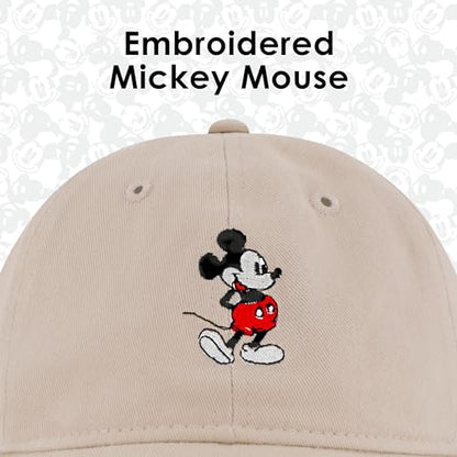Disney Mickey Mouse Embroidered Cotton Adjustable Dad Hat with Curved Brim - color: Khaki
