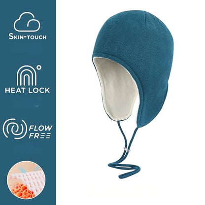 Mens Womens Warm Fleece Beanie Soft Winter Hat with Ear Flaps Windproof Ski Snow Cycling Skull Cap Helmet Liner - color: Teal