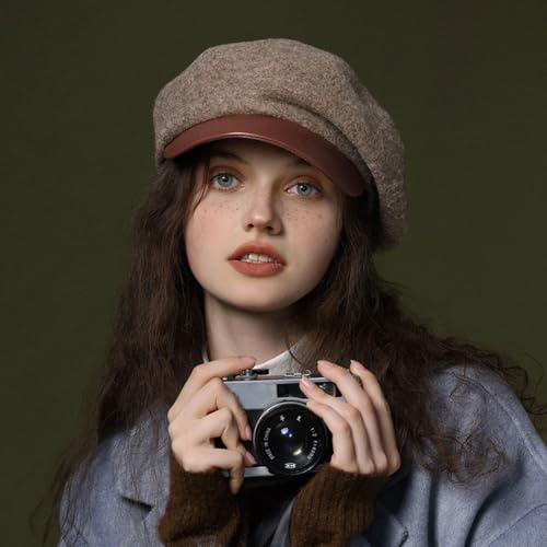 Women Classic Wool Blend Berets Elegant Flat Beret Caps Retro Peaked Cap Hats Autumn Winter Hat Solid Color - color: Brown