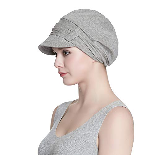 Alnorm Breathable Cotton Hat and Scarf Set Chemo Headwear for Women - color: Light Gray Floral