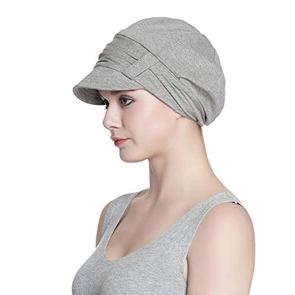 Alnorm Breathable Cotton Hat and Scarf Set Chemo Headwear for Women - color: Light Gray Floral