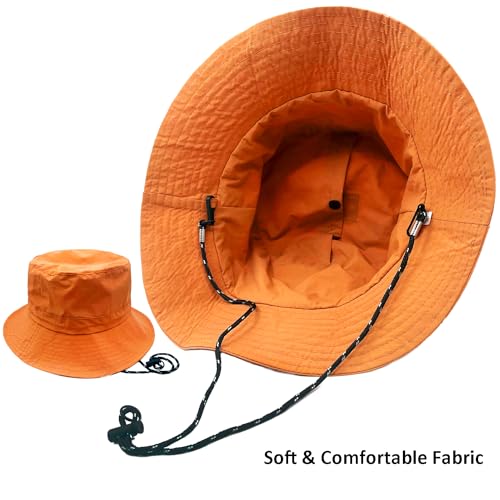 woogwin Waterproof Bucket Rain Hat with Chin Strap Quick Dry Packable Boonie Sun Hat Safari Hat UV Protection - color: Orange