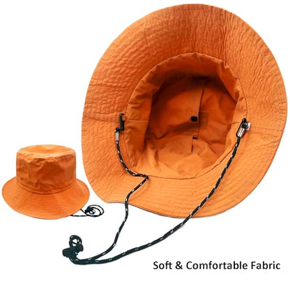 woogwin Waterproof Bucket Rain Hat with Chin Strap Quick Dry Packable Boonie Sun Hat Safari Hat UV Protection - color: Orange
