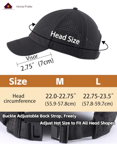 Home Prefer Mens Womens UPF50+ Sun Hat Athletic Adjustable Baseball Cap Quick Dry UV Protection Workout Running Golf Hat - color: Black, size: Medium