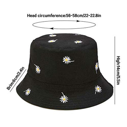 XYIYI Cute Bucket Hat Beach Fisherman Hats for Women, Reversible Double-Side-Wear - color: Daisy