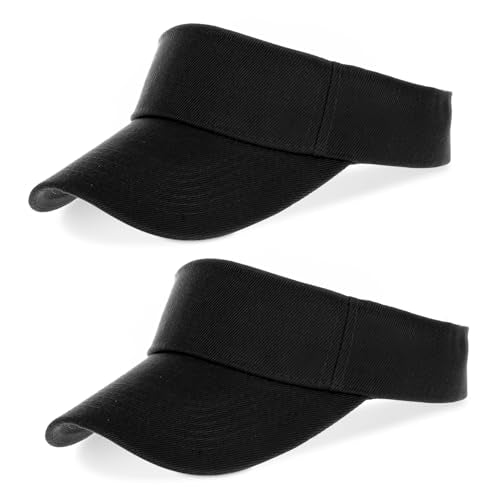 Topbuti 2 Pcs Visors for Women Men Sports Sun Visor Hats Cotton Tennis Golf Visor Hat UV Protection Summer Beach Baseball Cap - color: Black