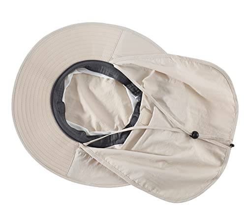 Home Prefer Outdoor UPF50+ Mesh Sun Hat Wide Brim Fishing Hat with Neck Flap Sun Hat for Men Women - color: Beige